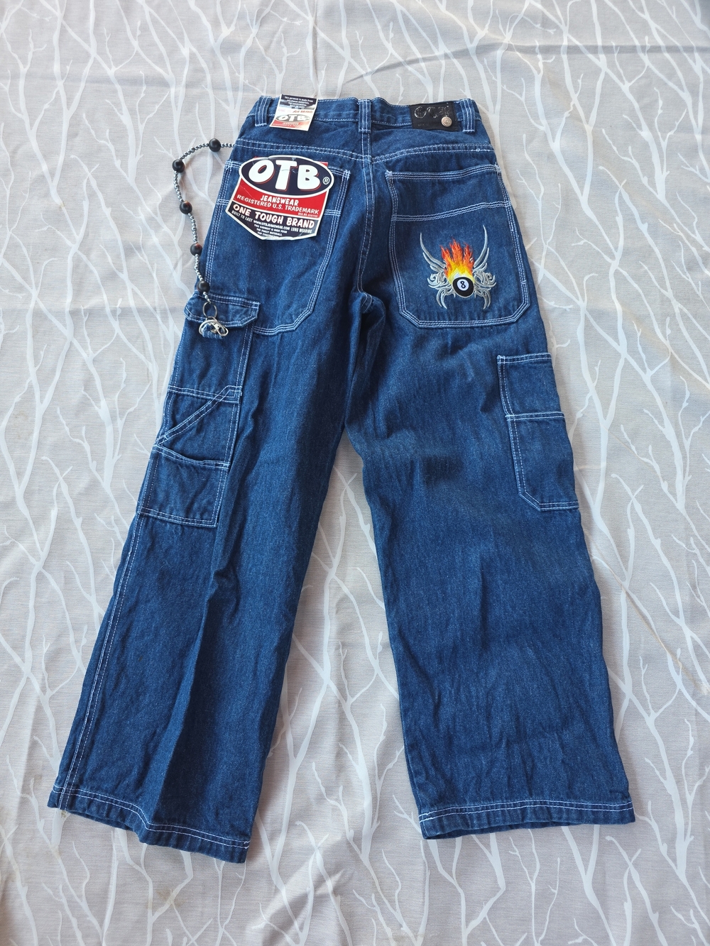 OTB Kids' Dark Blue Flame Embroidered Cargo Jeans